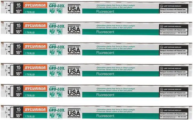 Alt view image 2 of 2 - (case of 6 lamps) Sylvania 22511 F15T8/GRO/AQ/RP Fluorescent Plant Aquarium Terrarium Tube Light Bulb, 15 watts, 18 inch T8 Fluorescent Lamp