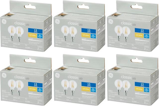 Alt view image 2 of 3 - (12 bulbs) GE LED Decorative Globe, G16.5, 60 watt equivalent using only 5.5 watts, 500 lumens, 2700K Golden Soft White, Dimmable, Candelabra base, 13 year life