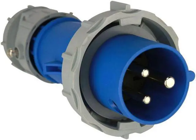 Alt view image 2 of 3 - (case of 5) EATON Arrow Hart AH320P6W Pin and Sleeve Plug, 20A 250V, Extra Heavy-Duty, #12, #10 AWG, back wire, blue, nickely plated brass, grounding, 3 wire, two pole, male