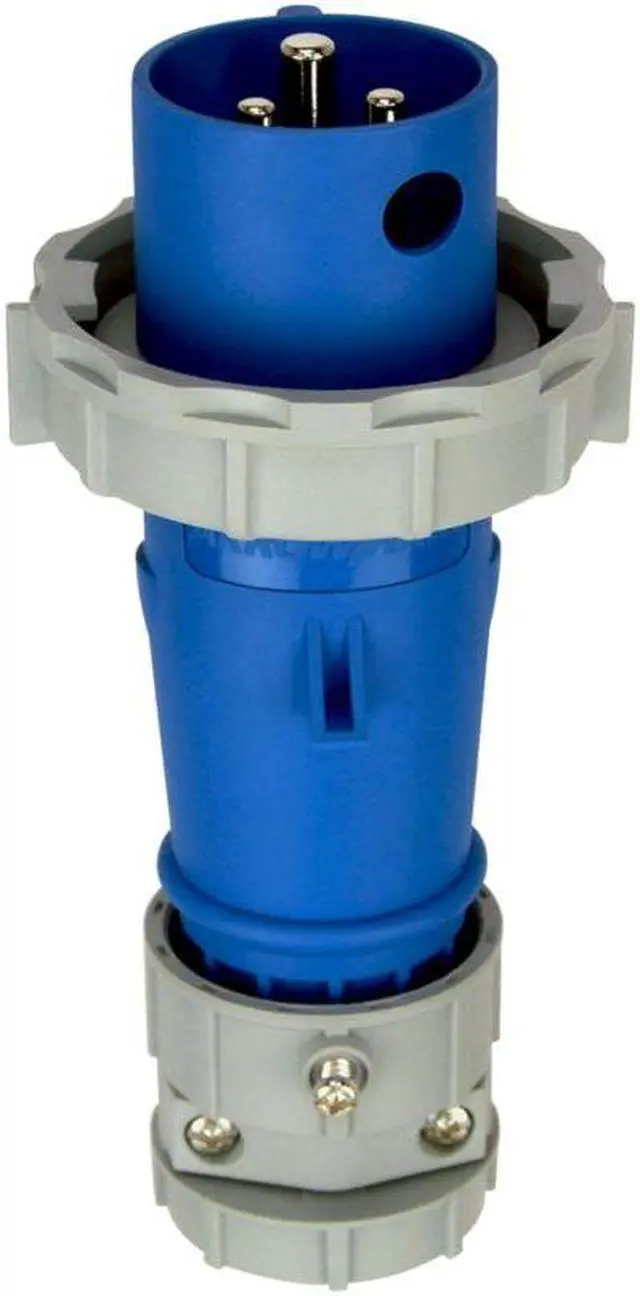 Alt view image 3 of 3 - (case of 5) EATON Arrow Hart AH320P6W Pin and Sleeve Plug, 20A 250V, Extra Heavy-Duty, #12, #10 AWG, back wire, blue, nickely plated brass, grounding, 3 wire, two pole, male