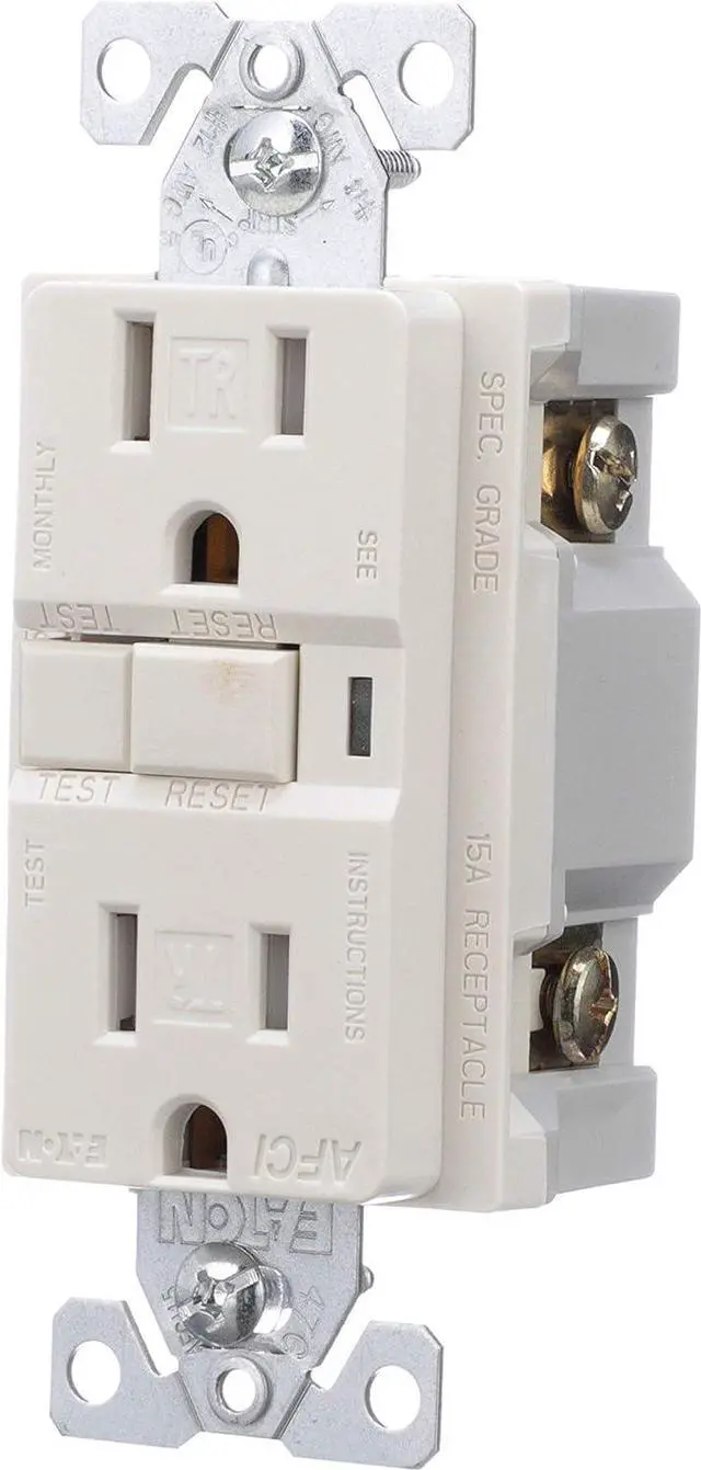 Alt view image 2 of 6 - (case of 10) Eaton TRAFCI15LA 15 Amp Tamper Resistant AFCI Receptacle, Visual trip indicator light, 15A, 125V, two pole three wire, grounding, Light Almond Finish