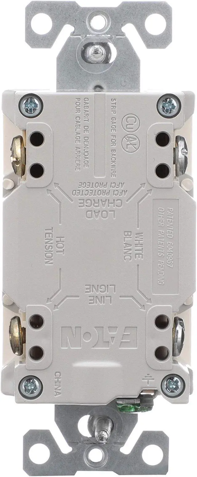 Alt view image 4 of 6 - (case of 10) Eaton TRAFCI15LA 15 Amp Tamper Resistant AFCI Receptacle, Visual trip indicator light, 15A, 125V, two pole three wire, grounding, Light Almond Finish