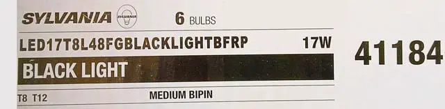 Alt view image 3 of 3 - (case of 6) Sylvania LED Tube 41184 Specialty Blacklight LED Tube,  48 inch, replaces T8 or T12 fluorescent lamp, 17 watt LED upgrade, 405nm blacklight illumination, Direct Wire, glass 4ft tube
