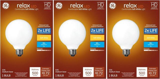 case of 3 bulbs GE 41835 Relax LED G30 Vanity Globe frosted