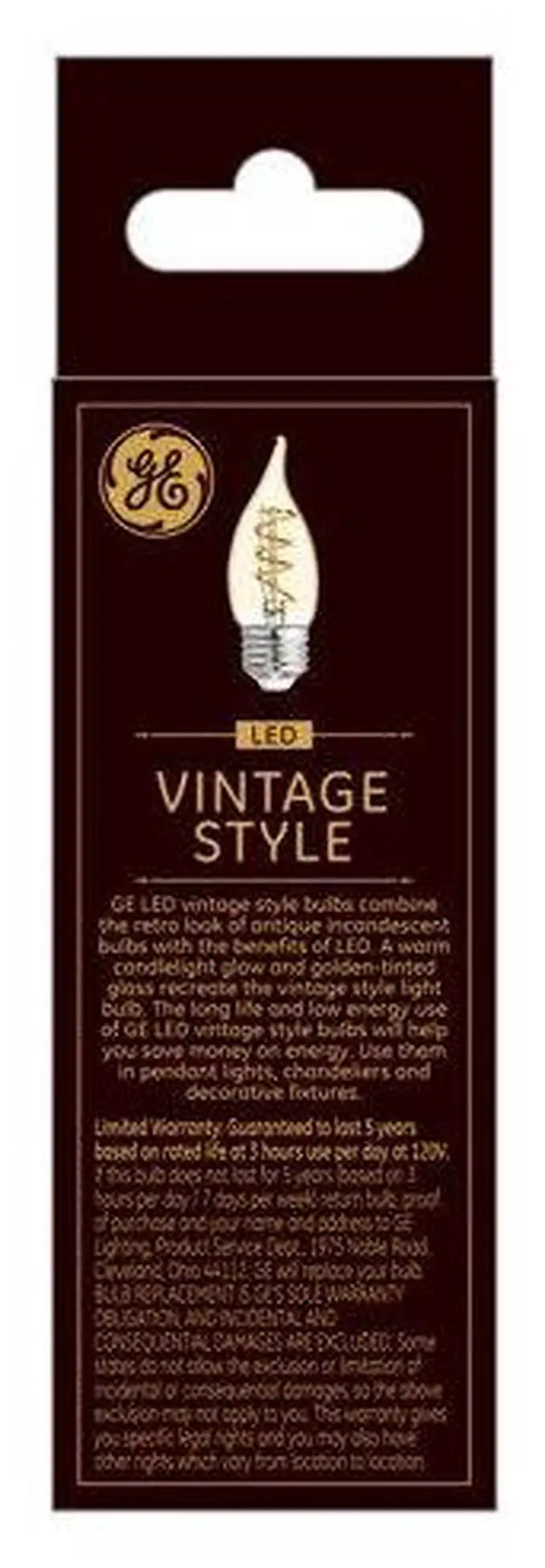 Alt view image 3 of 4 - (case of 8) GE Vintage Decorative Bent Tip 3-Watt LED Light Bulb (25W Equivalent), Dimmable with Amber Finish and Spiral Filament, Medium Base, Single Bulb