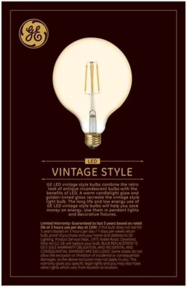 Alt view image 4 of 6 - (case of 3 bulbs) GE Lighting 48631 Vintage LED G40 Light Bulb, Warm Candlelight, Amber Glass, 60 watt equivalent using only 5.5 watts, 400 lumens, Dimmable, Vintage Style LED Light Bulb