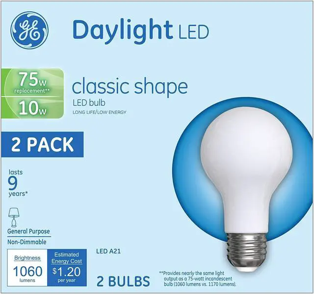 Alt view image 8 of 10 - GE LED Classic Daylight A21 Light Bulb 10 W 2/Pack 31181