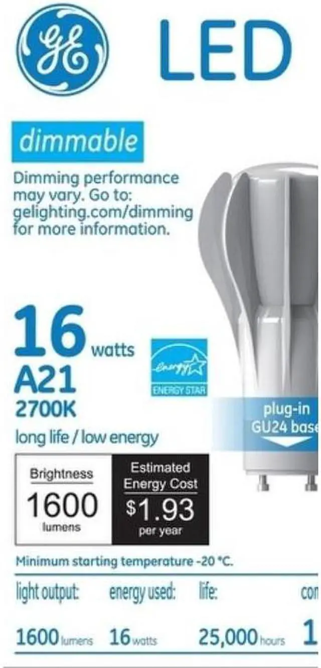 Alt view image 4 of 5 - GE 92498 - LED16DA21827GU24 A21 A Line Pear LED Light Bulb
