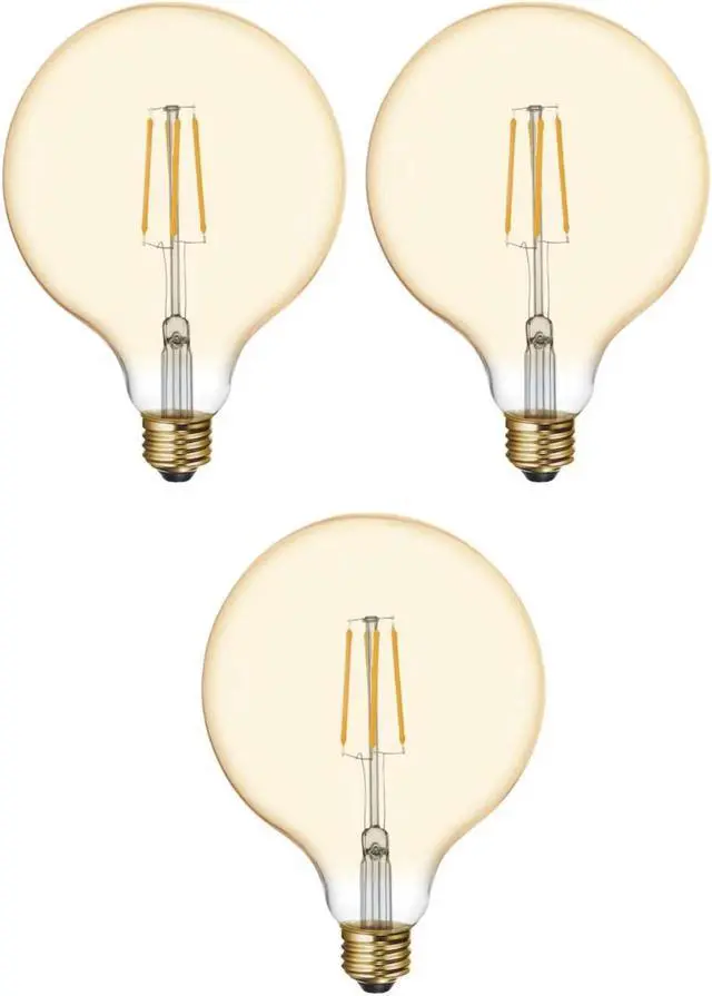 Alt view image 2 of 6 - (case of 3 bulbs) GE Lighting 48631 Vintage LED G40 Light Bulb, Warm Candlelight, Amber Glass, 60 watt equivalent using only 5.5 watts, 400 lumens, Dimmable, Vintage Style LED Light Bulb