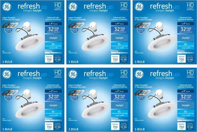 Main image of (case of 6) GE Refresh LED Recessed Downlight, 65 Watt Equivalent, 4 inch, RS4, White Dimmable Recessed Downlight, Energetic Daylight 5000K, 8 watt, 700 lumen