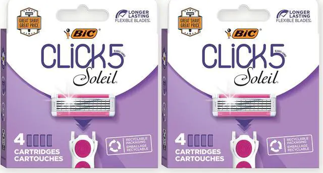Main image of BIC Click 5 Soleil Women's Razor Refills with 5 Flexible Blades and Recyclable Box, Pink, 8 Count