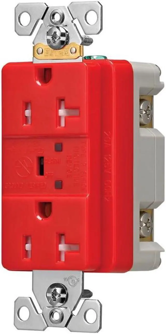 Alt view image 2 of 2 - Eaton TR5362RDS Surge Protection Duplex Receptacle, TVSS, Tamper Resistant, Red, 20 Amp, 125V, 560 Joules, Red Thermoplastic, 2 Pole, 3-Wire Grounding, LED indicator and audible alarm