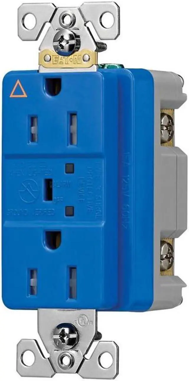 Alt view image 2 of 2 - Eaton TRIG5262BLS Surge Protection Duplex Receptacle, TVSS, LED indicator and alarm, 15 Amp, 560J, Tamper Resistant, Blue, Isolated Ground, Transient Voltage Surge Suppressor
