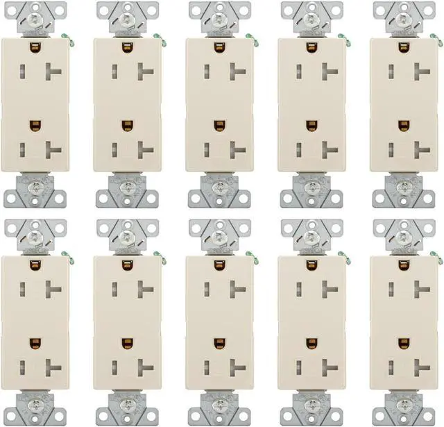 Main image of (case of 10) Eaton TR6352LA-BOX Tamper Resistant Commercial Grade Duplex Receptacle, Light Almond, 20A 125V, #14-10 AWG