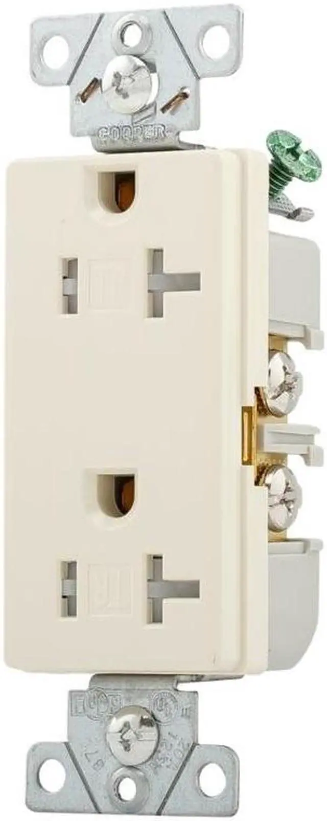 Alt view image 2 of 3 - (case of 10) Eaton TR6352LA-BOX Tamper Resistant Commercial Grade Duplex Receptacle, Light Almond, 20A 125V, #14-10 AWG