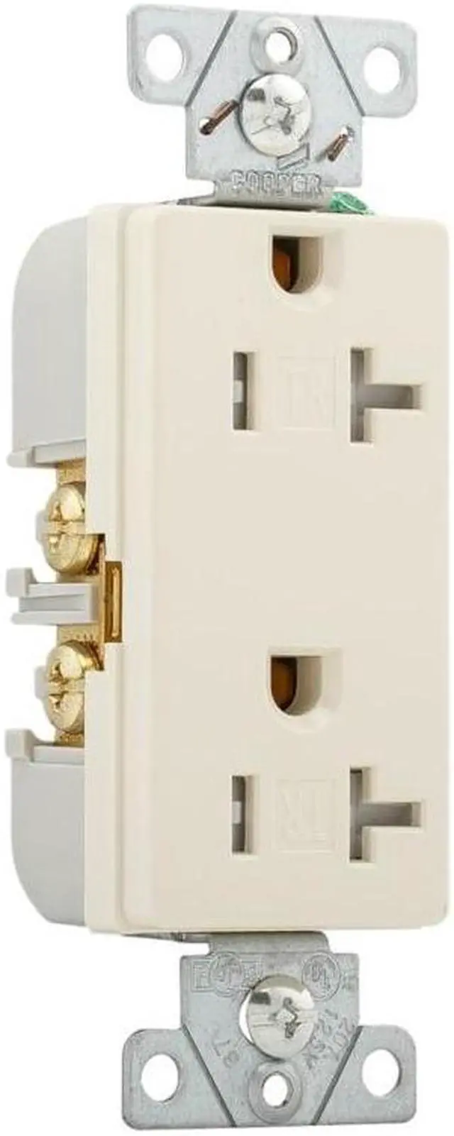 Alt view image 3 of 3 - (case of 10) Eaton TR6352LA-BOX Tamper Resistant Commercial Grade Duplex Receptacle, Light Almond, 20A 125V, #14-10 AWG