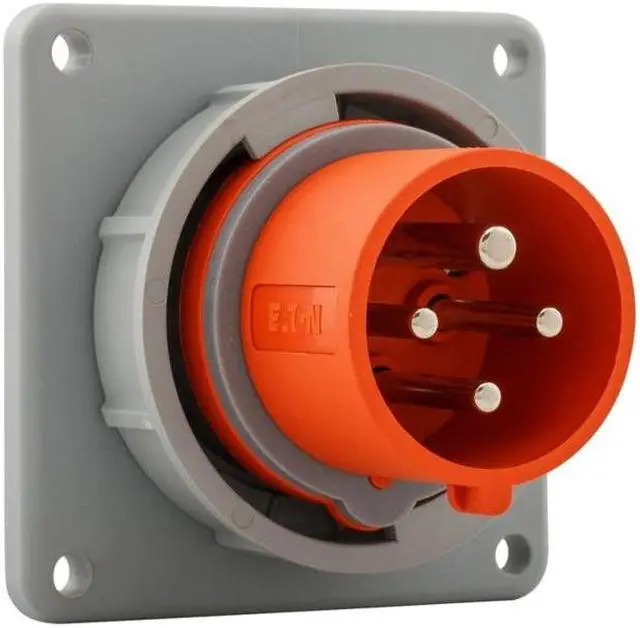Main image of Eaton Arrow Hart AH420B12W Pin and Sleeve Inlet, Orange, IP69K Rated, #12-#10 AWG, 20A, Extra Heavy-Duty, 125/250V, Three Pole, Four Wire