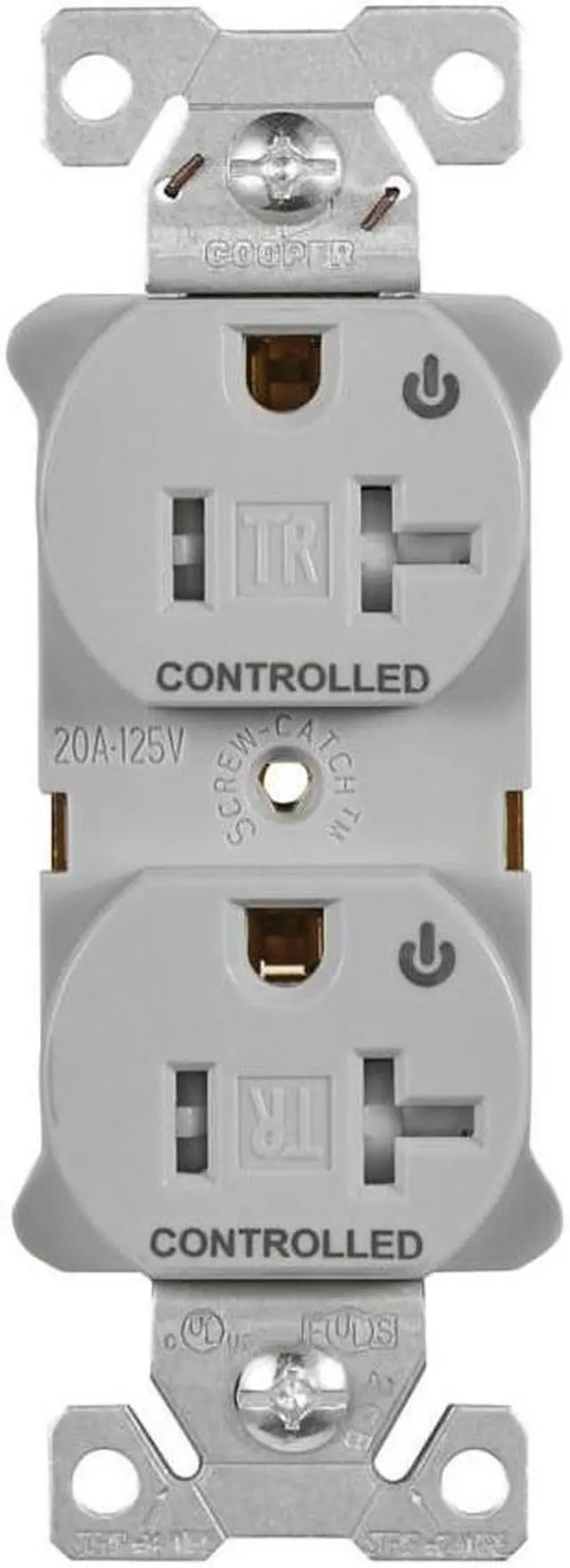 Main image of Eaton TR5362CDGY Heavy Duty Industrial Specification Duplex receptacle, Dual Control, 20 Amp, Tamper Resistant, Auto Grounding, GRAY, 2 Pole 3-Wire, 125V