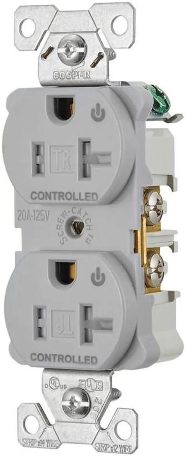 Alt view image 2 of 2 - Eaton TR5362CDGY Heavy Duty Industrial Specification Duplex receptacle, Dual Control, 20 Amp, Tamper Resistant, Auto Grounding, GRAY, 2 Pole 3-Wire, 125V