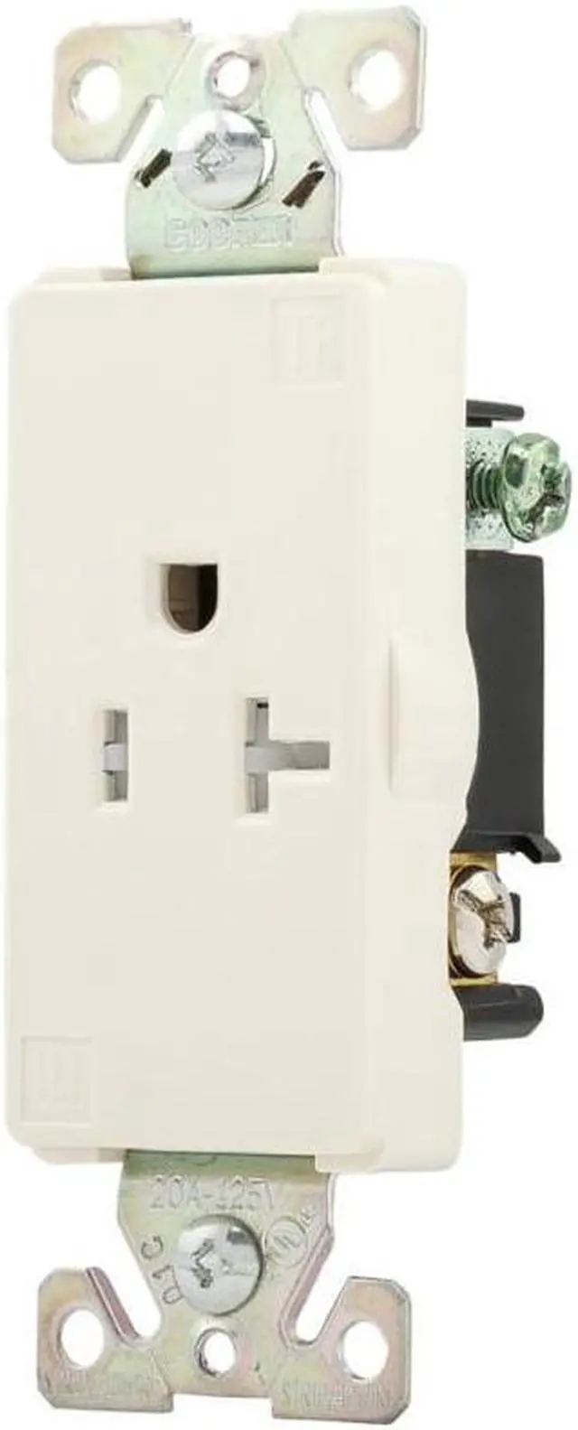 Alt view image 2 of 2 - Eaton TR6350LA Heavy Duty Industrial Grade Decorator single receptacle, 20 Amp, 125V, tamper resistant, auto grounding, Light Almond
