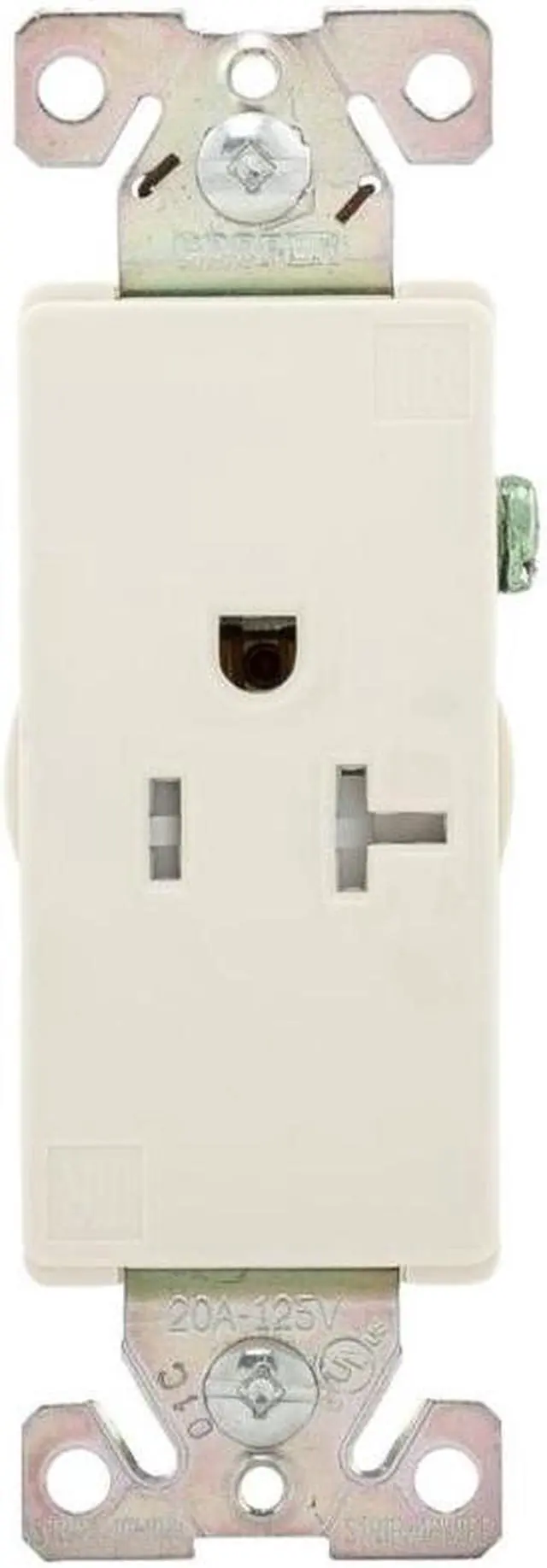 Main image of Eaton TR6350LA Heavy Duty Industrial Grade Decorator single receptacle, 20 Amp, 125V, tamper resistant, auto grounding, Light Almond
