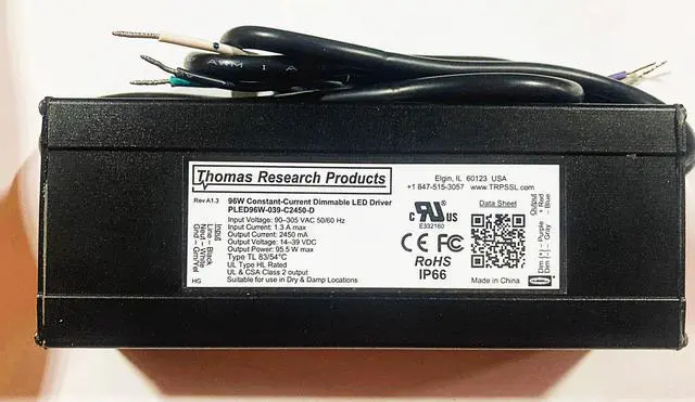Main image of Hubbell Thomas Research Products PLED96W-039-C2450-D LED Driver, constant current 96 watt, Aluminum housing, HL Rated, Dry and Damp Rated