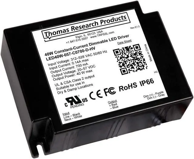 Alt view image 2 of 3 - Hubbell Thomas Research Products  LED 40W-057-C0700-D-HV High Voltage Constant Current Driver, dimmable