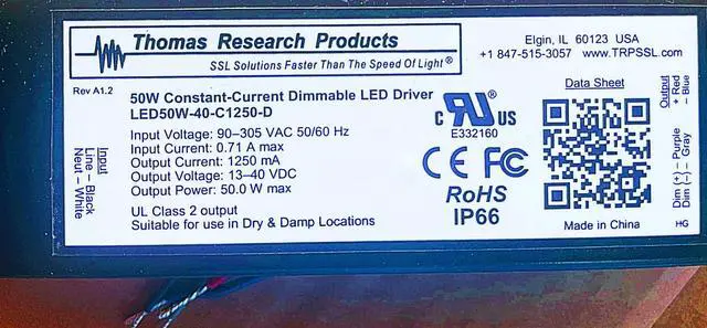 Main image of Hubbell Lighting Thomas Research Products LED50W-040-C1250-D constant current, 1250ma, dimmable, 50 watts