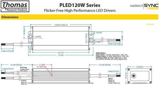 Alt view image 3 of 3 - Hubbell Thomas Research Products PLED120W-057-C2100-D Flicker Free High Performance Constant Current LED Driver 120W Series