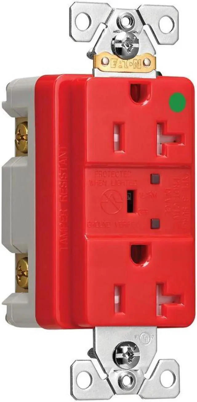 Alt view image 2 of 2 - Eaton Wiring TR8362RDS 20 Amp Surge Protection Receptacle with Audible Alarm and LED Indicators, Red, Hospital Grade Tamper Resistant,
