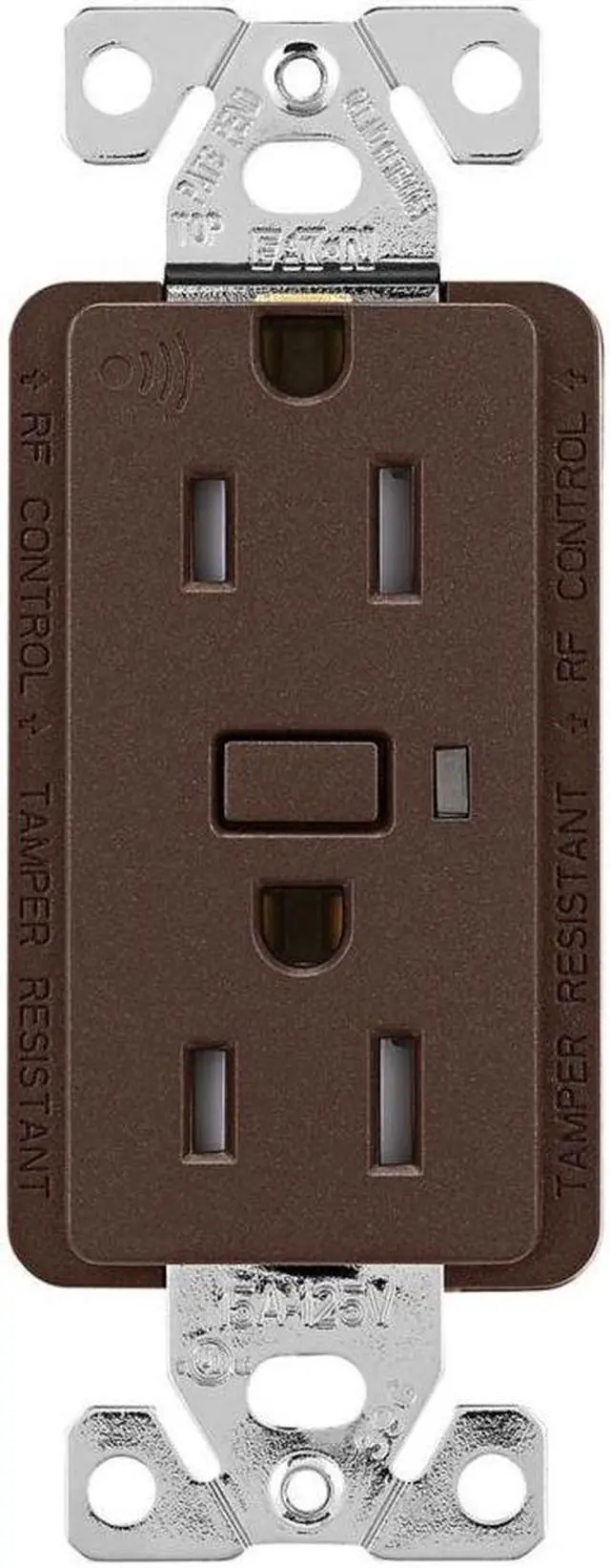 Alt view image 2 of 3 - (case of 6) Eaton Z-Wave Plus split control wireless duplex receptacle, Tamper Resistant, 15A, Flush Mounting, Oil Rubbed Bronze color, 2 pole 3 wire grounding, Decorator receptacle
