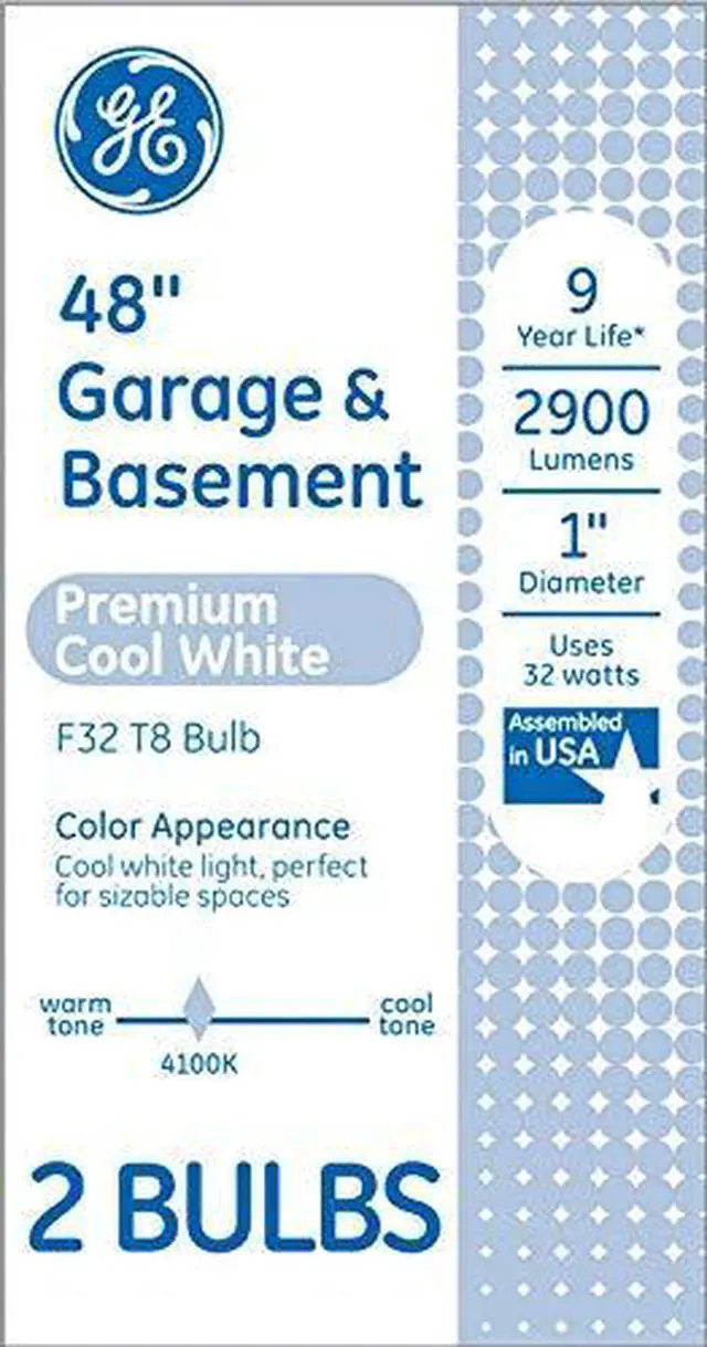 Main image of (2 pack) GE Lighting 66833 Premium Cool White T8 Fluorescent Tube, 48 inches, 32 watts, 2900 lumens