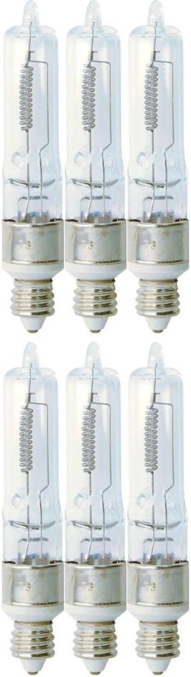 Main image of (6 bulbs) GE Lighting 43700 Halogen T4 250-watt, 5000 Lumen T4 Miniature Light Bulb with candelabra base, 2950K warm white, clear quartz