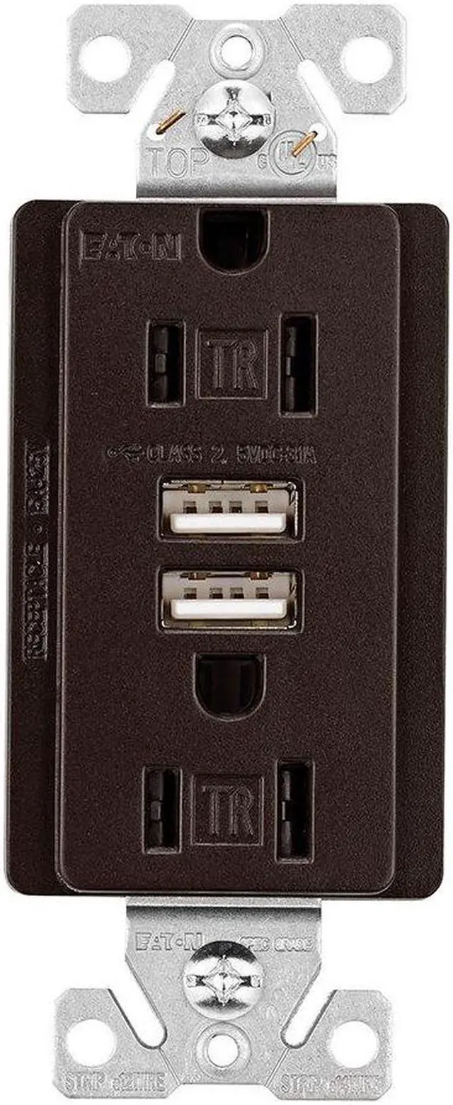 Main image of Eaton TR7755RB Combination USB Charger With TR Duplex Receptacle, 125 VAC, 15 Amp, 125V, 3.1A USB-A, Oil Rubbed Bronze Color
