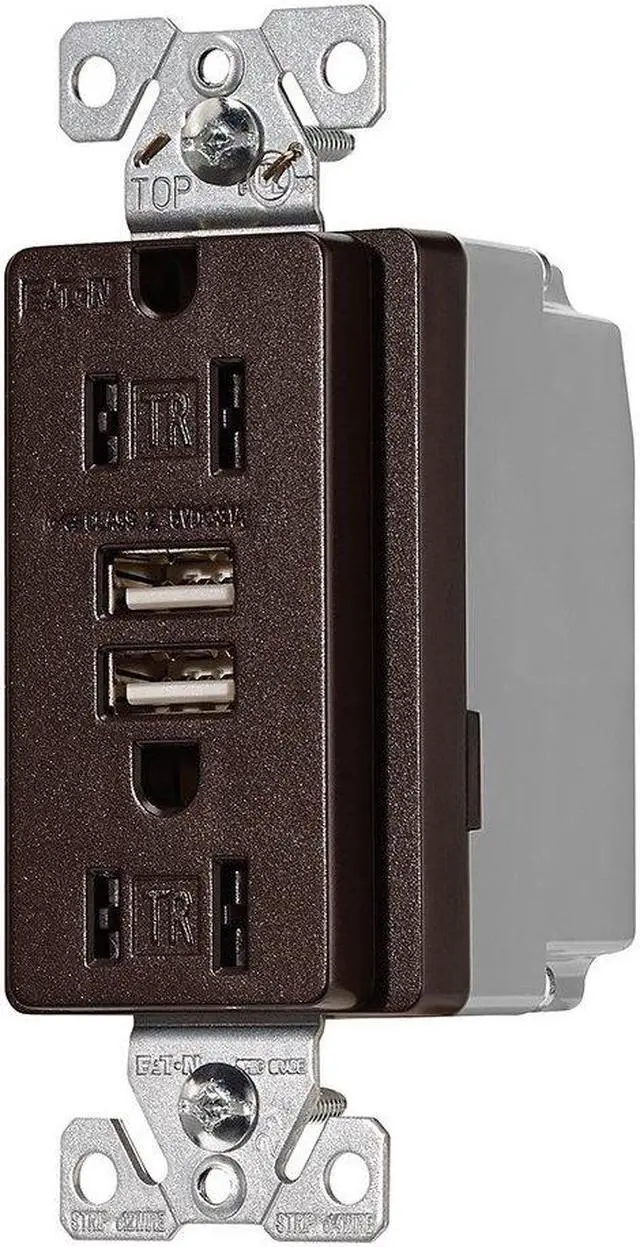 Alt view image 2 of 7 - Eaton TR7755RB Combination USB Charger With TR Duplex Receptacle, 125 VAC, 15 Amp, 125V, 3.1A USB-A, Oil Rubbed Bronze Color