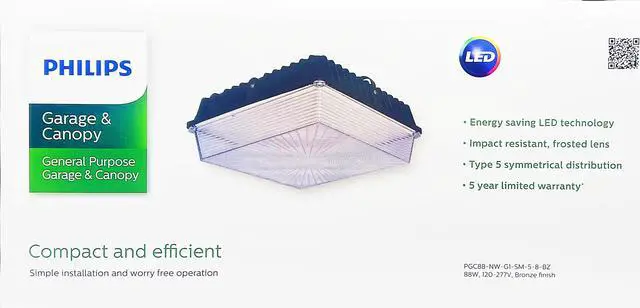 Alt view image 3 of 5 - Philips Garage & Canopy LED Light, 88 watt, frosted lens, 4000K Neutral White, 10500 lumens, PGC88-NW-G1-SM-5-8-BZ, surface mount