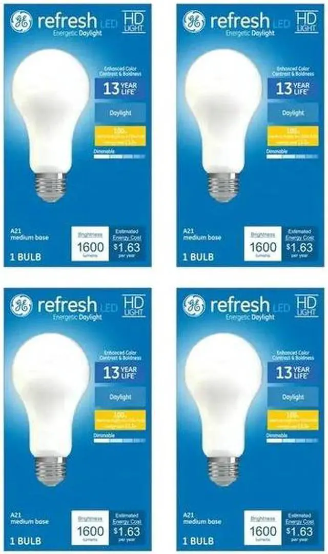 Main image of (4 bulbs) GE refresh LED A21 1600 lumens, 100 watt equivalent using only 13.5 watts, bright energetic daylight