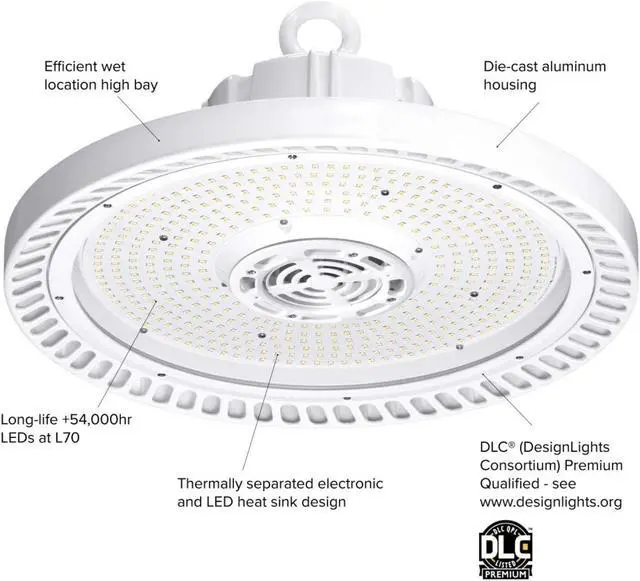 Alt view image 5 of 6 - Hubbell CRN Wet Location LED High Bay CRN-40LX-EDU-OCS, 100 Watt, 14,000 lumen, Replaces 250W HID, 4000K, 120-277V, with microwave occupancy sensor, 0-10V dimming, IP65
