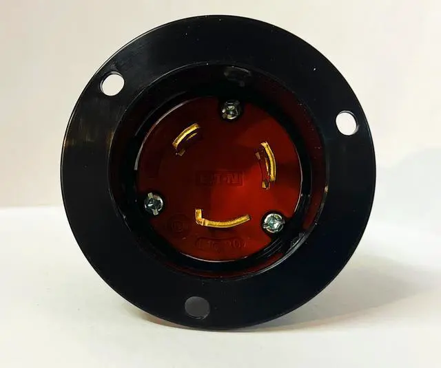 Main image of Eaton Arrow Hart AHCL1030FI Color Coded Locking Flanged Inlet, Orange and Black, #14-#8 AWG. 30 Amp, 125/250V, 3-pole, 3-wire, Ultra Grip, Nylon