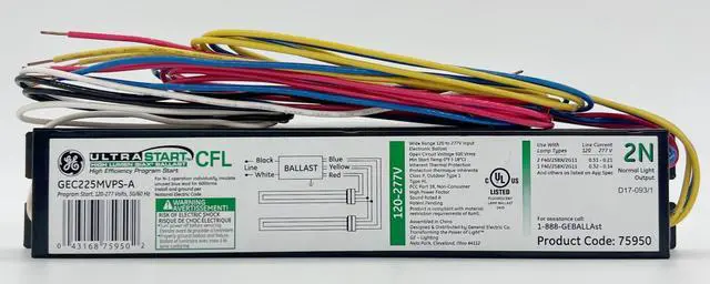 Alt view image 2 of 3 - Ge Current CFL Ballast,Programmed Start,28W,2 Bulbs HAWA GEC225MVPS-A