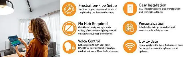 Alt view image 4 of 6 - Eaton WFD30-W-BX-L Wi-Fi Smart Universal Dimmer Works with Alexa, White, Control your Lights From Anywhere