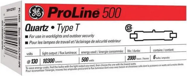 Alt view image 3 of 3 - GE Lighting 24931 Proline500 Quartz T3 DEQ 130V 500-Watt Light Bulb, 10300 lumen, R7S base, 6-Pack Q500T3CL/PRO-6PK