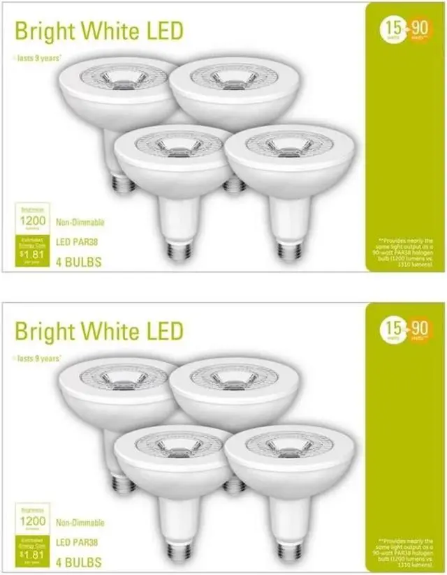 Main image of (8 bulbs) GE Lighting LED PAR38 Flood Light, Bright Warm White LED Light Bulb, 1200 lumens, 15 watts, equivalent to 90 watt