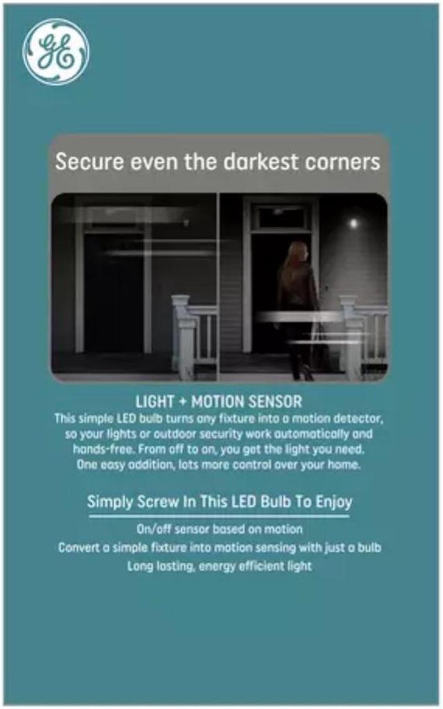 Alt view image 3 of 5 - (3 bulbs) GE LED+ Motion Sensing LED Light Bulb, 12 watts, 1100 lumens, 75 watt replacement, warm white, lights automatically when motion is detected, LED A21 Light Bulb