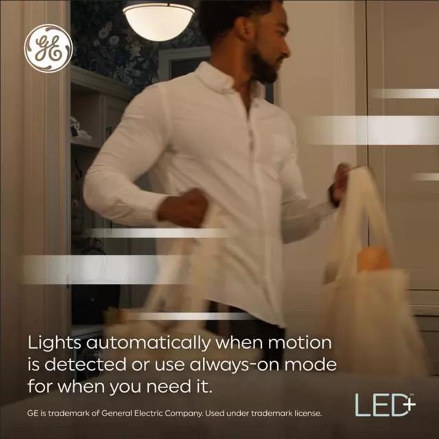 Alt view image 4 of 5 - (3 bulbs) GE LED+ Motion Sensing LED Light Bulb, 12 watts, 1100 lumens, 75 watt replacement, warm white, lights automatically when motion is detected, LED A21 Light Bulb