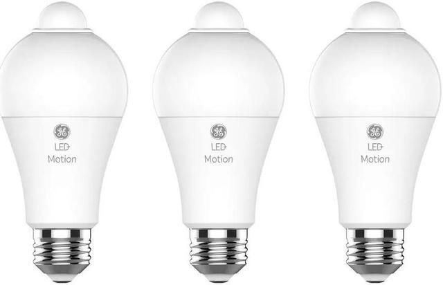 Alt view image 2 of 5 - (3 bulbs) GE LED+ Motion Sensing LED Light Bulb, 12 watts, 1100 lumens, 75 watt replacement, warm white, lights automatically when motion is detected, LED A21 Light Bulb