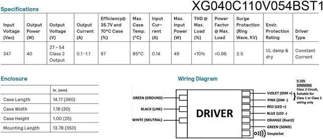 Alt view image 2 of 2 - Philips 147597 XG040C110V054BST1 Advance Xitanium Programmable Constant Current LED Driver, 40 watt, 1100 mA,  347 Volt, Dimmable