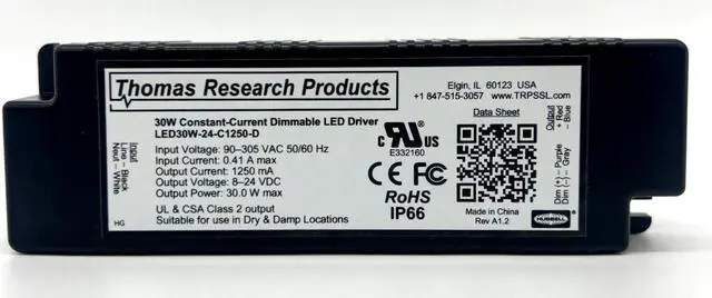 Main image of Hubbell Thomas Research Products LED30W-24-C1250-D LED Driver, Constant Current, Dry and Damp Location Rated. Dimmable