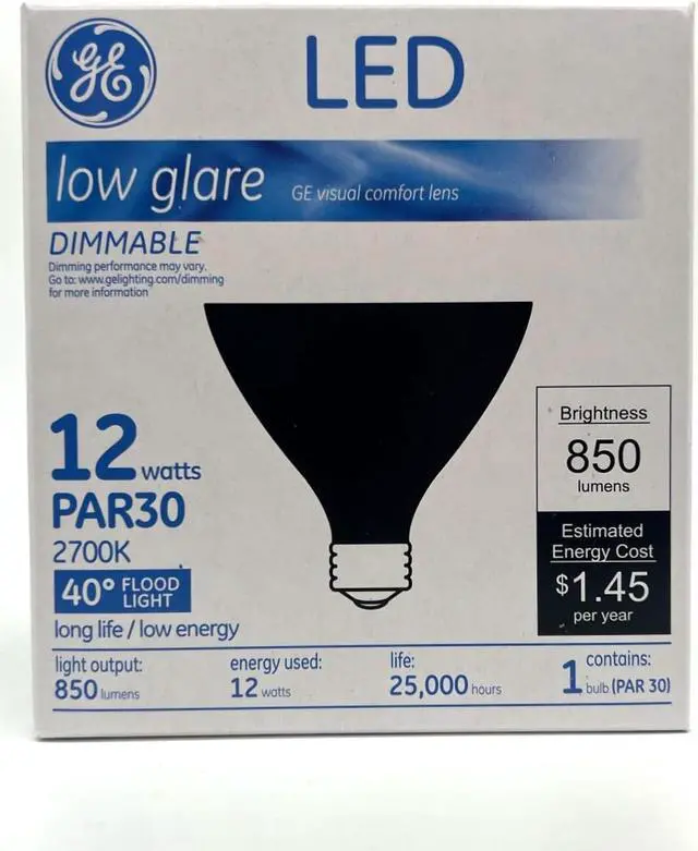 Alt view image 2 of 4 - (6 bulbs) GE 50630 low glare LED PAR30, 12 watt, black, Dimmable, Visual Comfort Lens, 40 degree flood LED light bulb, 850 lumens, 2700K warm white
