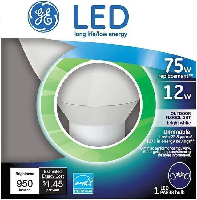 Main image of 12 Watt LED PAR38 Outdoor Floodlight - Replaces 75 Watt Light Bulb 1 Pack, 950 lumens, Dimmable, Bright White